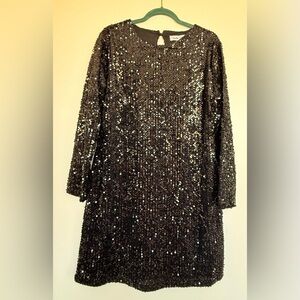 Elegant Black Sequin Long Sleeve Dress